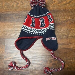 Red Sox Navy and Red Knit Hat with Earflaps Toboggan